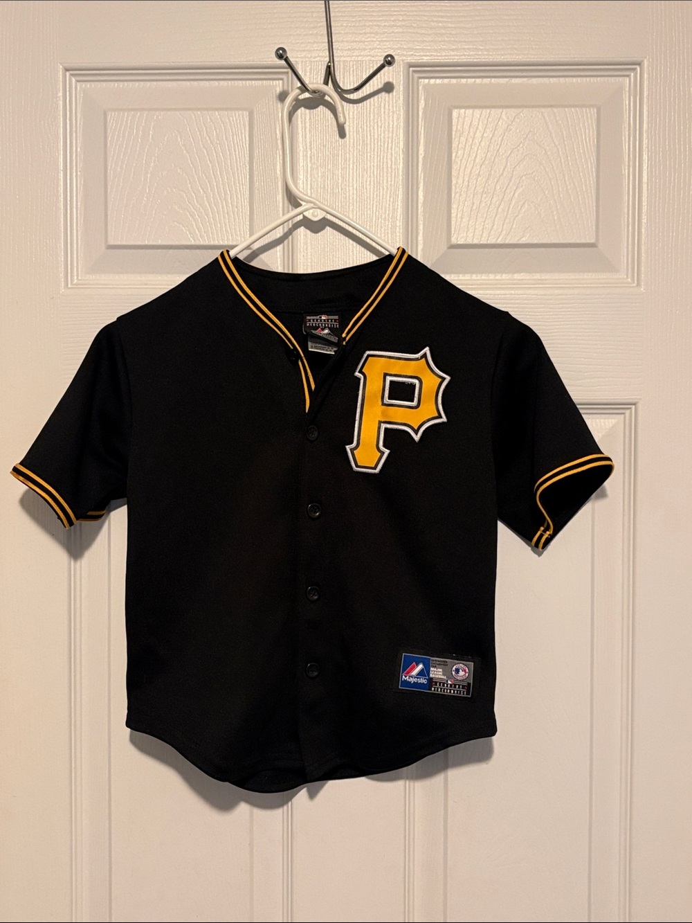 Majestic Black and Gold Youth Baseball Jersey with Pirates Patch